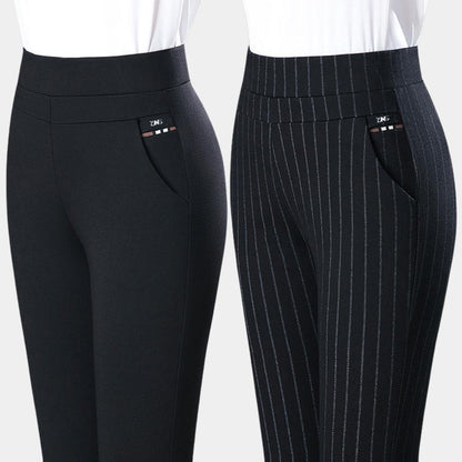 Pantalon ajusté extensible pour femme noir et rayé – Confort optimal et élégance pour toutes les occasions