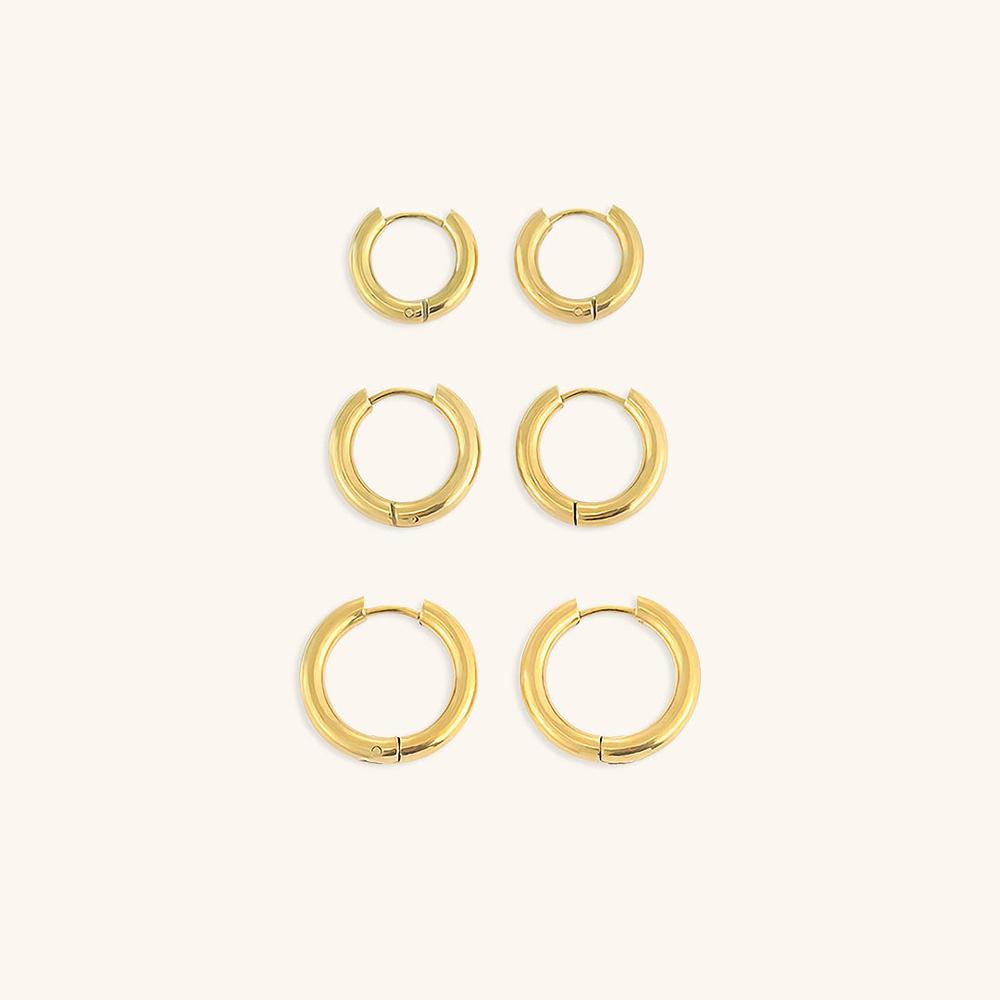 Boucles d'oreilles pour femmes en or 14 carats Taille S/M/L Acier inoxydable Créoles rondes classiques