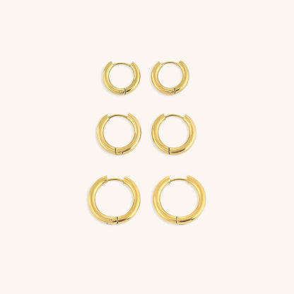 Boucles d'oreilles pour femmes en or 14 carats Taille S/M/L Acier inoxydable Créoles rondes classiques