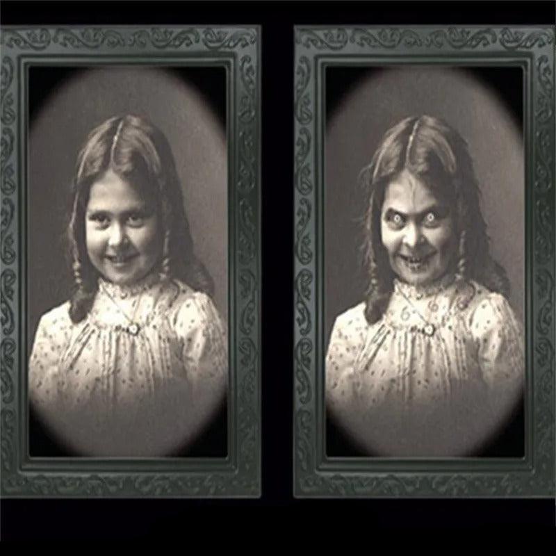Cadre photo animé en 3D Fantôme effrayant d'Halloween en PVC noir – Décoration unique pour la fête d'Halloween