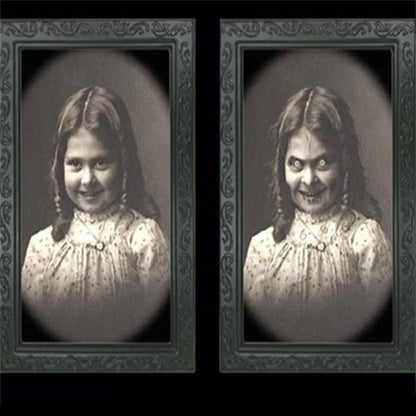 Cadre photo animé en 3D Fantôme effrayant d'Halloween en PVC noir – Décoration unique pour la fête d'Halloween