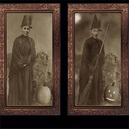Cadre photo animé en 3D Fantôme effrayant d'Halloween en PVC noir – Décoration unique pour la fête d'Halloween