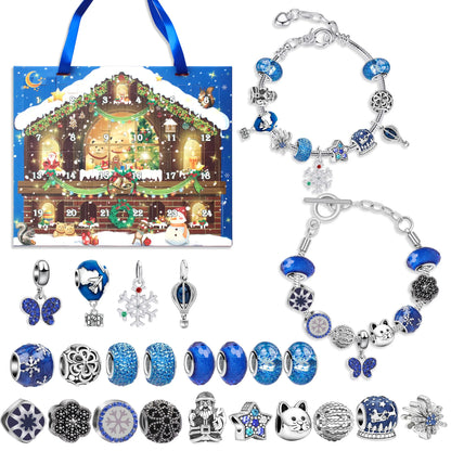 Blue Advent Calendar with DIY Bracelet – Christmas Surprise Box