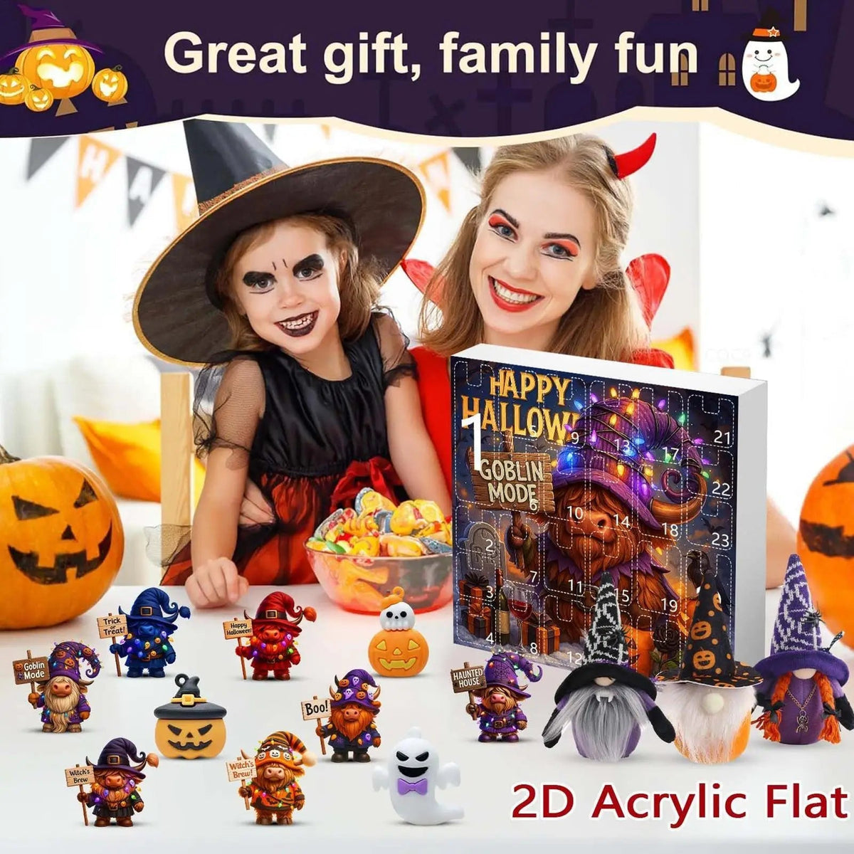 Calendrier de l'Avent en peluche d'Halloween avec gnome – Compte à rebours festif de 24 jours avec fantômes et citrouilles