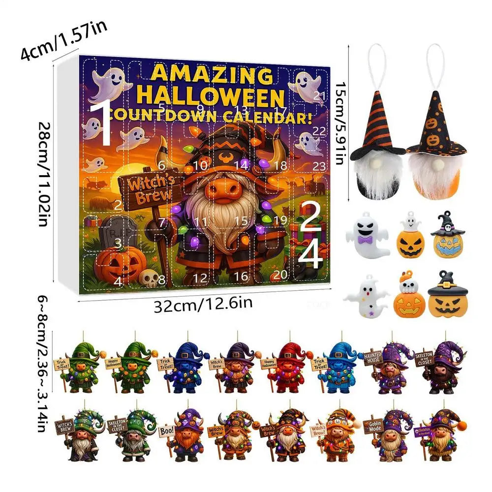 Calendrier de l'Avent en peluche d'Halloween avec gnome – Compte à rebours festif de 24 jours avec fantômes et citrouilles