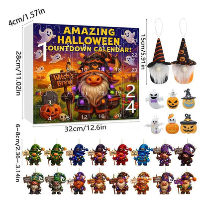 Calendrier de l'Avent en peluche d'Halloween avec gnome – Compte à rebours festif de 24 jours avec fantômes et citrouilles