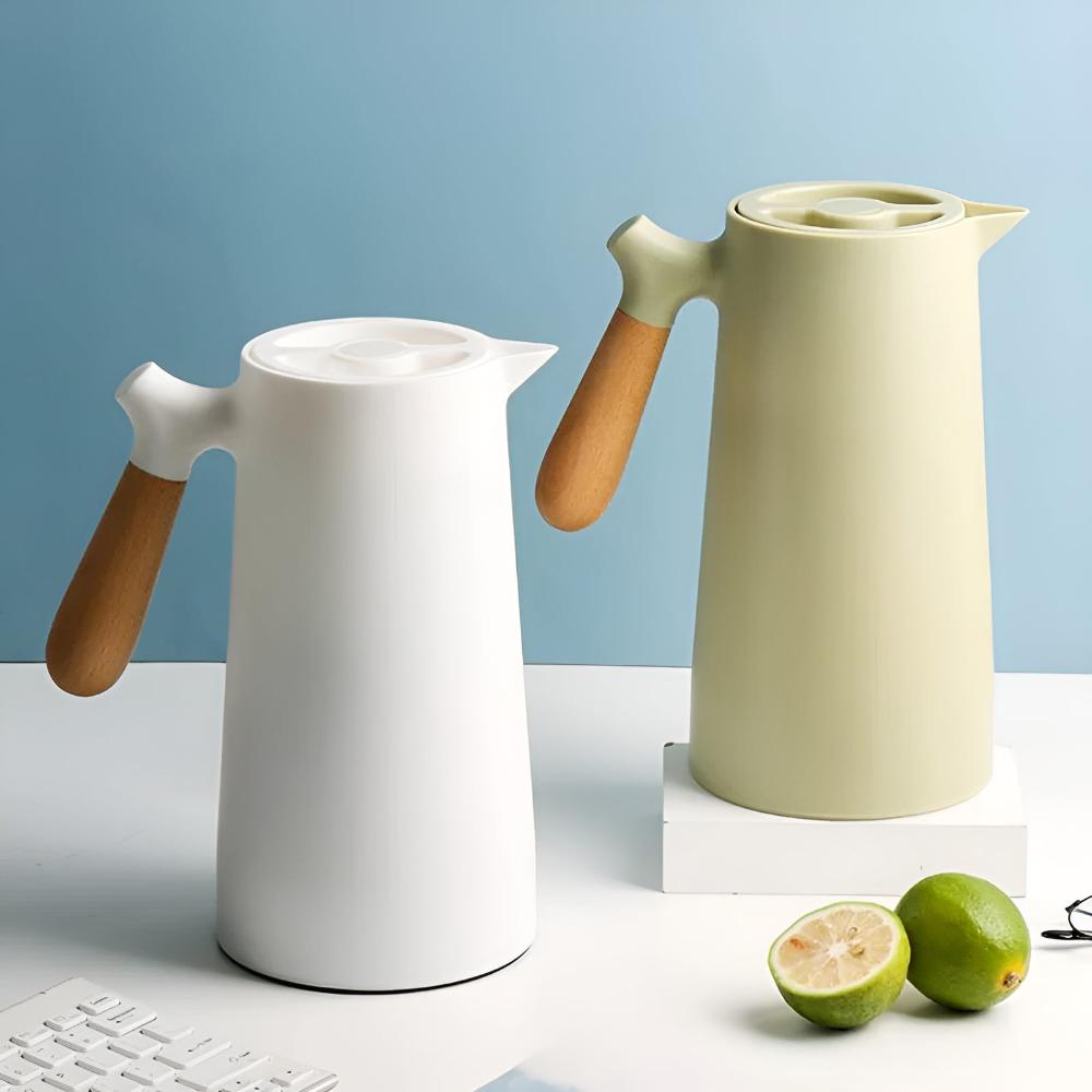 1L Insulated Carafe with Wooden Handle – Eco-friendly Glass for Home and Office