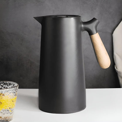 1L Insulated Carafe with Wooden Handle – Eco-friendly Glass for Home and Office