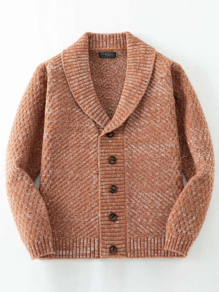 Cardigan classique pour homme avec col châle et tricot texturé – Idéal pour l'automne et l'hiver