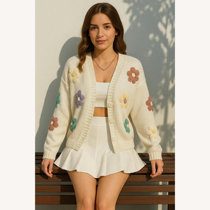 Gilet tricoté pour femme à motif floral en acrylique et polyester – Style confortable et décontracté pour le printemps
