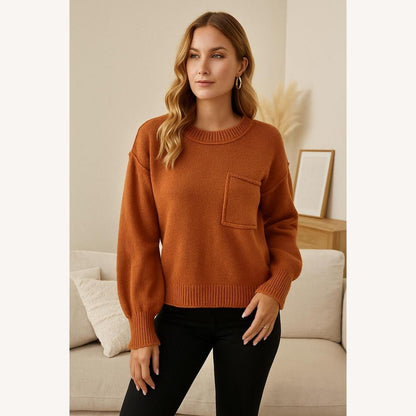 Pull ample pour femme en maille douce avec poche avant – Confortable pour l'automne et l'hiver