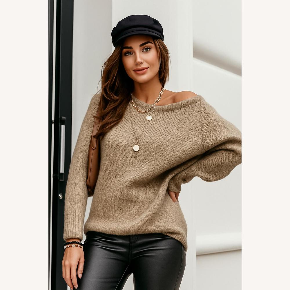 Pull doux en tricot pour femme à épaules dénudées – Élégant et confortable, coupe ample, tissu chaud, tailles S à XL