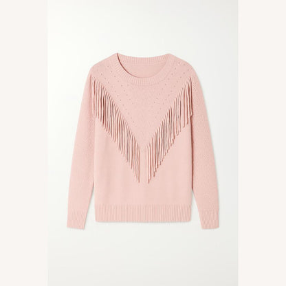 Pull tricoté à franges pour femme, style bohème chic et confortable – Tissu doux et chaud pour Noël