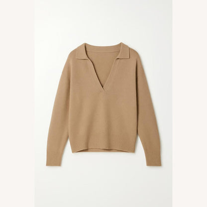 Pull doux en maille pour femme avec col polo et encolure en V – Coupe ample et élégante, idéal pour toutes les occasions