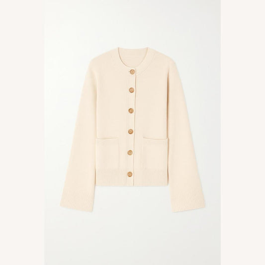 Women's Buttoned Cardigan in Soft Knit with Ribbed Details – Elegant and Comfortable, Ideal for Mid-Season