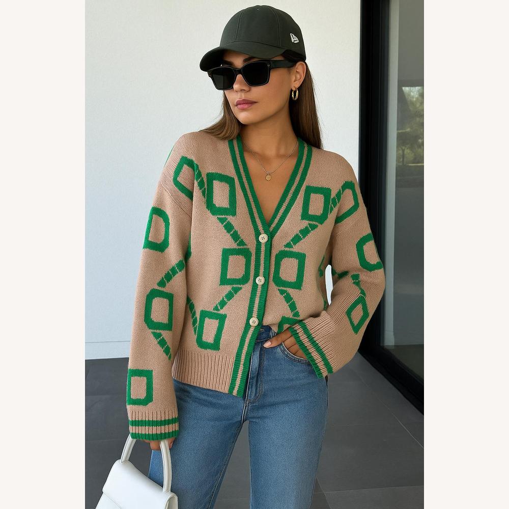Cardigan ample pour femme en maille douce avec motif géométrique – Confort et style tendance