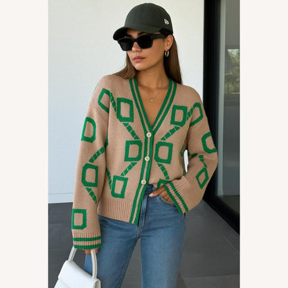 Cardigan ample pour femme en maille douce avec motif géométrique – Confort et style tendance