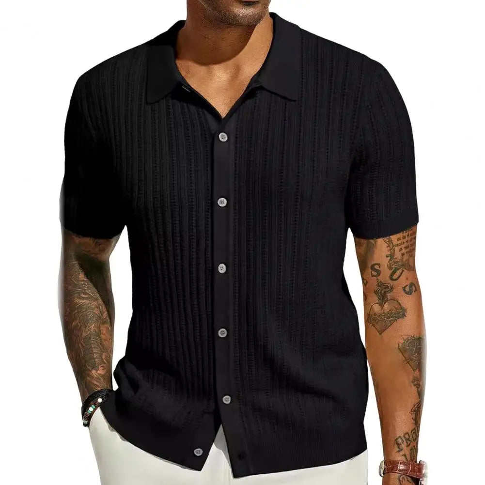 Chemise cardigan tricotée à manches courtes pour homme – Haut de plage respirant grande taille
