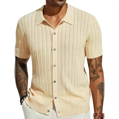 Chemise cardigan tricotée à manches courtes pour homme – Haut de plage respirant grande taille