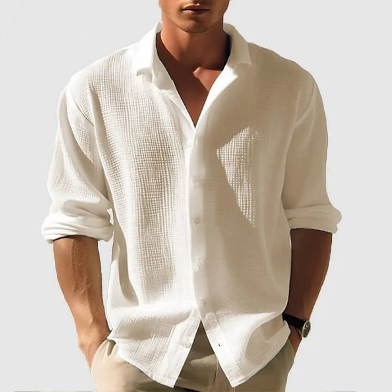 Chemise à manches longues en nid d'abeille pour homme – Cardigan noir décontracté et élégant