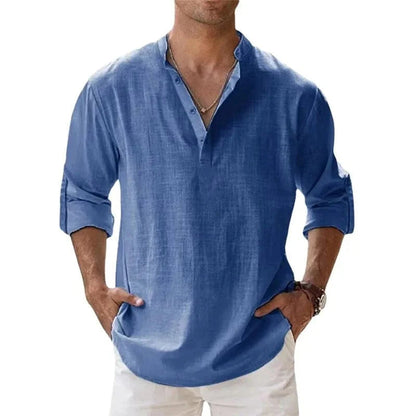 Chemise Henley légère à manches longues pour homme – Coton et lin respirants