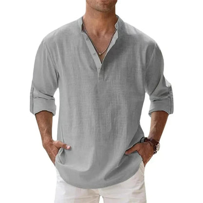 Chemise Henley légère à manches longues pour homme – Coton et lin respirants