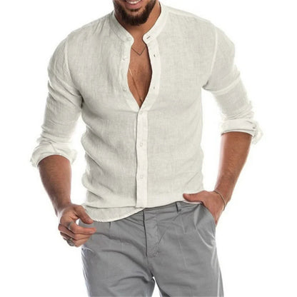Chemise pour homme en lin et coton - Vêtement décontracté respirant au design élégant - Tailles S à XL