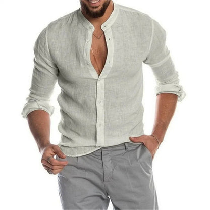 Chemise pour homme en lin et coton - Vêtement décontracté respirant au design élégant - Tailles S à XL