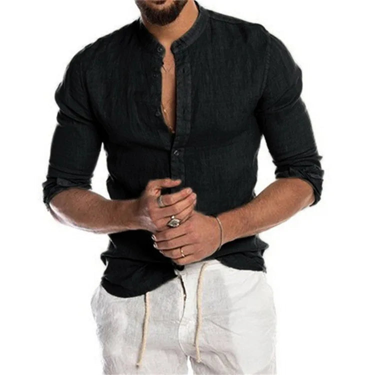 Chemise pour homme en lin et coton - Vêtement décontracté respirant au design élégant - Tailles S à XL