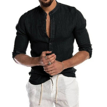 Chemise pour homme en lin et coton - Vêtement décontracté respirant au design élégant - Tailles S à XL