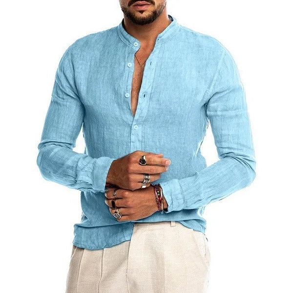 Chemise pour homme en lin et coton - Vêtement décontracté respirant au design élégant - Tailles S à XL