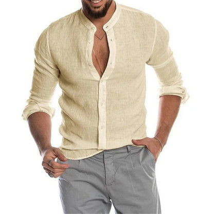Chemise pour homme en lin et coton - Vêtement décontracté respirant au design élégant - Tailles S à XL