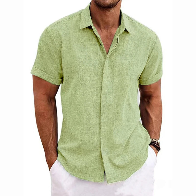 Chemise à col polo en coton et lin – Haut décontracté à manches courtes pour l'été