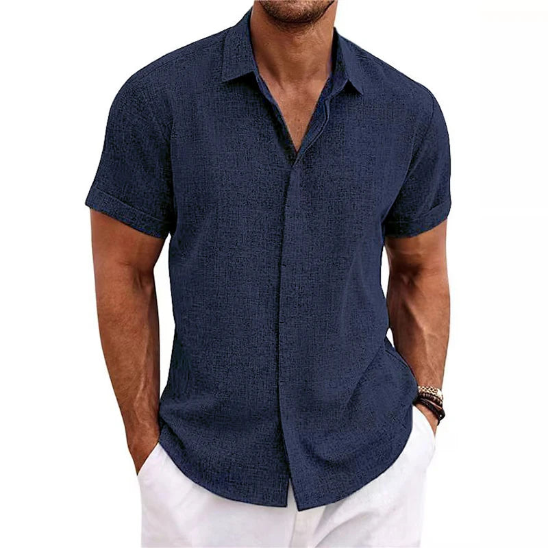 Chemise à col polo en coton et lin – Haut décontracté à manches courtes pour l'été