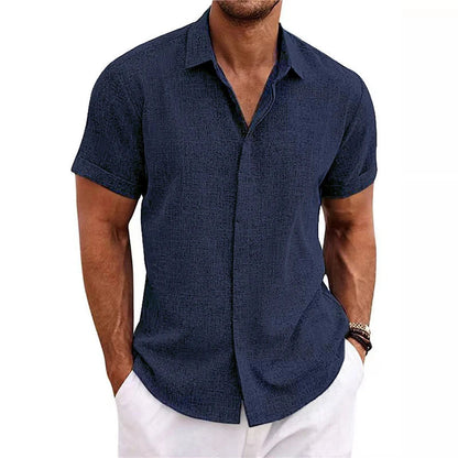 Chemise à col polo en coton et lin – Haut décontracté à manches courtes pour l'été