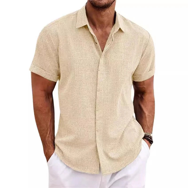 Chemise à col polo en coton et lin – Haut décontracté à manches courtes pour l'été