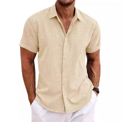Chemise à col polo en coton et lin – Haut décontracté à manches courtes pour l'été