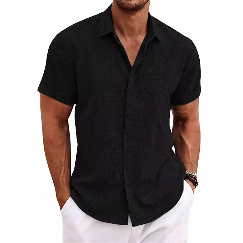 Chemise à col polo en coton et lin – Haut décontracté à manches courtes pour l'été