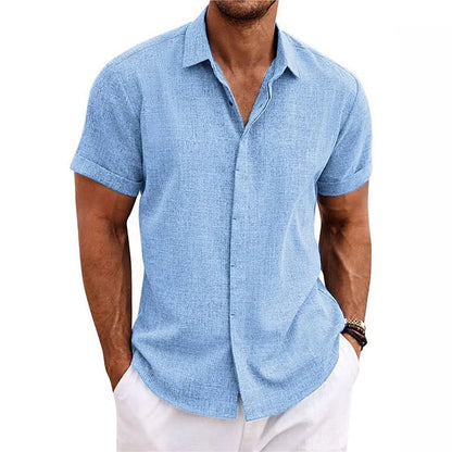 Chemise à col polo en coton et lin – Haut décontracté à manches courtes pour l'été