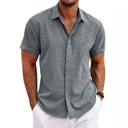 Chemise à col polo en coton et lin – Haut décontracté à manches courtes pour l'été