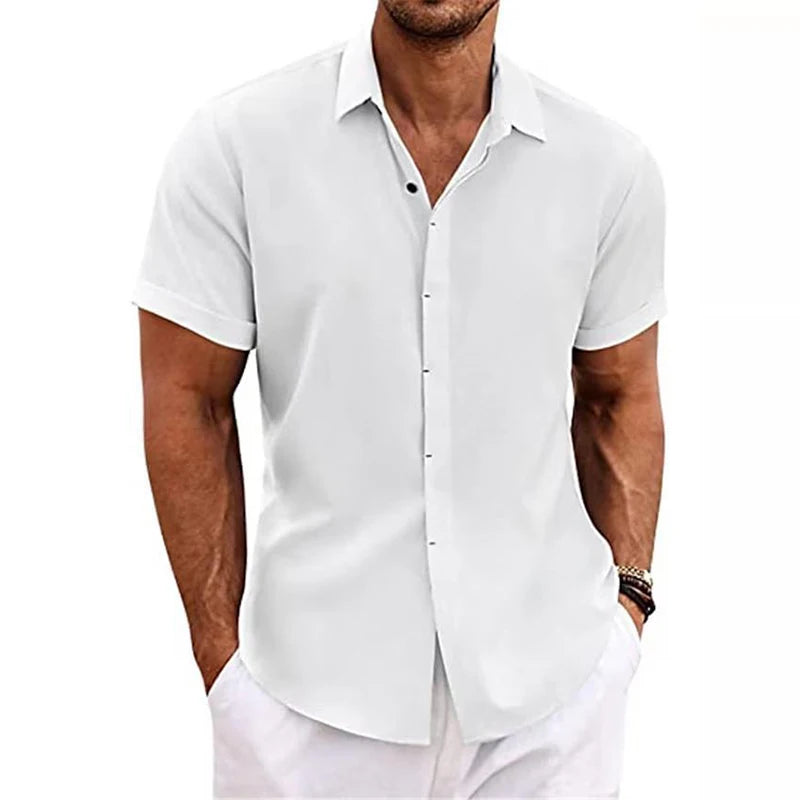 Chemise à col polo en coton et lin – Haut décontracté à manches courtes pour l'été