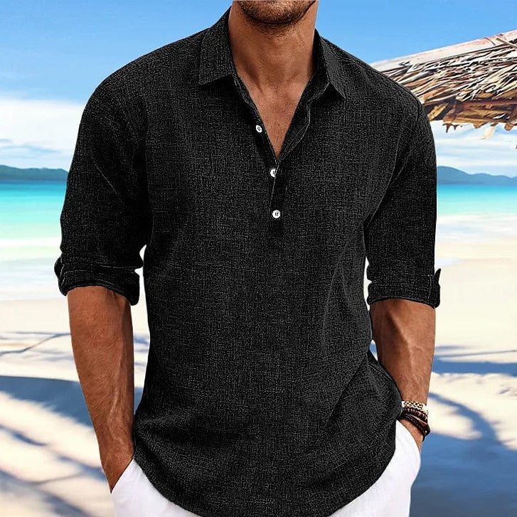 Casual Long Sleeve Beach Shirt in Cotton and Linen – Elegant Blouse for Streetwear