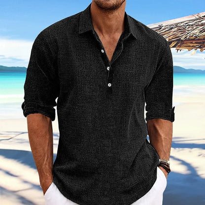 Casual Long Sleeve Beach Shirt in Cotton and Linen – Elegant Blouse for Streetwear