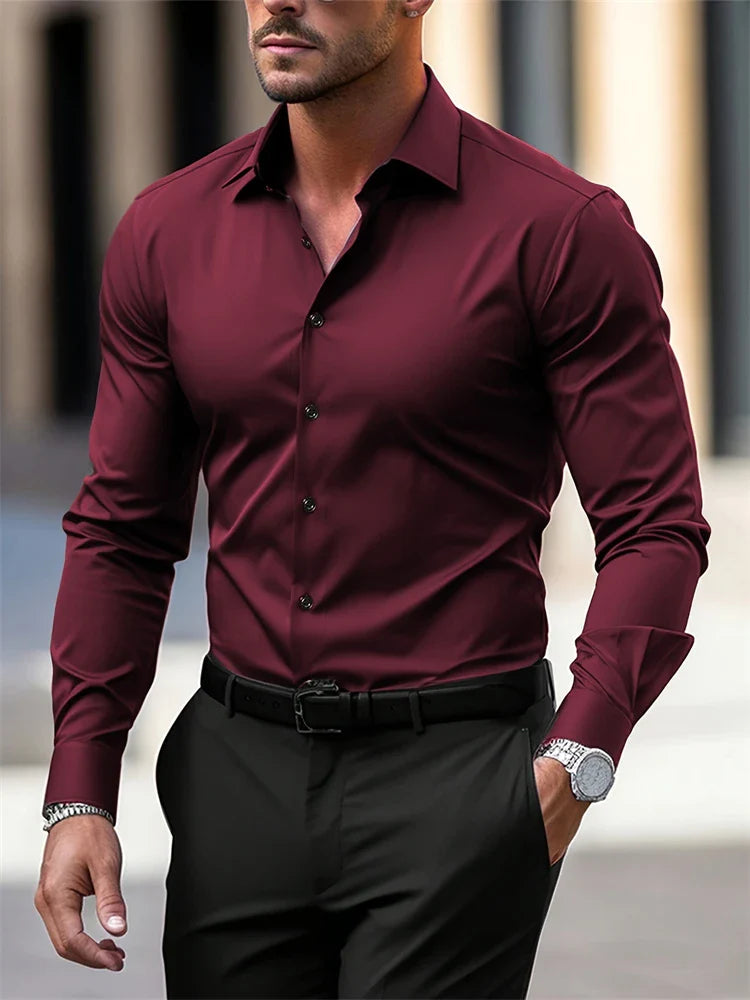 Chemise en coton pour homme avec col structuré et tissu respirant – Coupe ajustée pour occasions formelles et décontractées