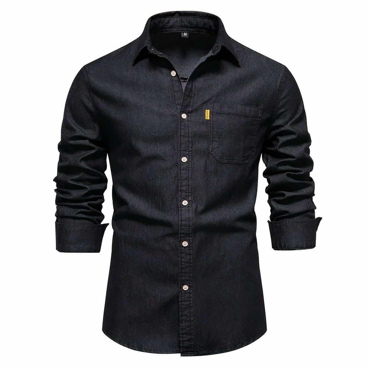 Chemise ajustée en denim de coton pour homme – Manches longues, polyvalente pour tenue décontractée et habillée