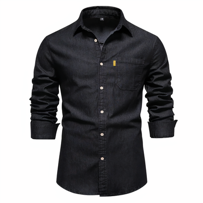Chemise ajustée en denim de coton pour homme – Manches longues, polyvalente pour tenue décontractée et habillée