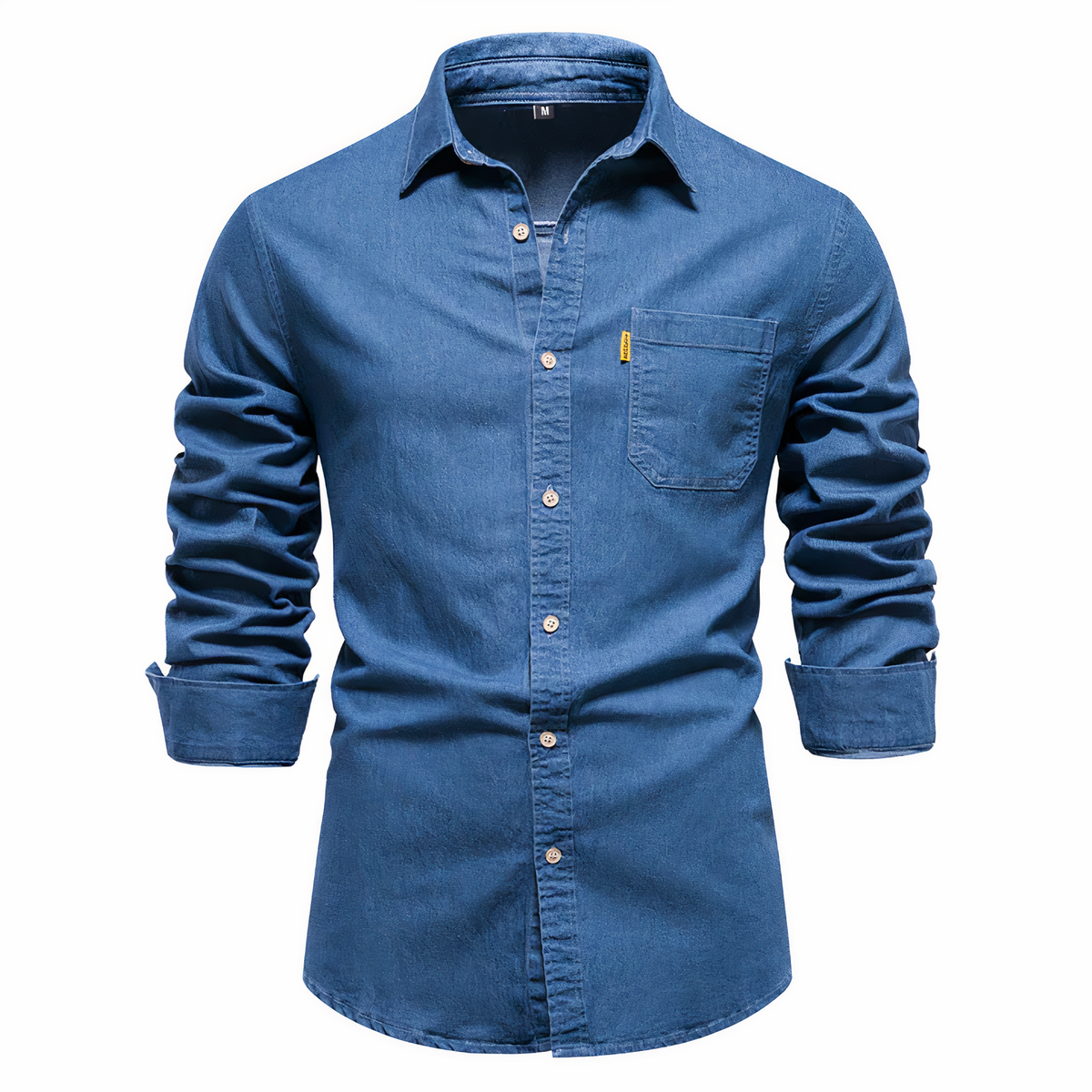 Chemise ajustée en denim de coton pour homme – Manches longues, polyvalente pour tenue décontractée et habillée