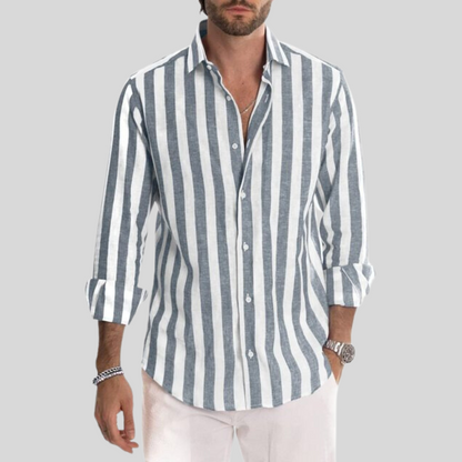 Chemise ajustée en lin rayée pour homme – Haut décontracté respirant pour l'été