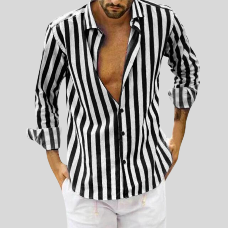 Chemise ajustée en lin rayée pour homme – Haut décontracté respirant pour l'été