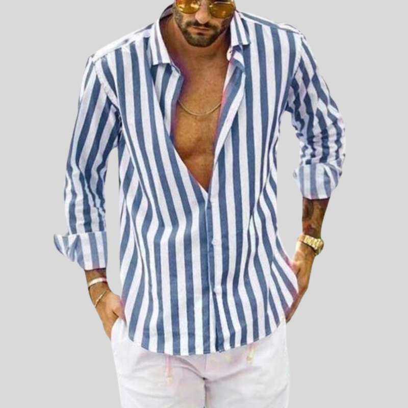 Chemise ajustée en lin rayée pour homme – Haut décontracté respirant pour l'été